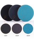 Close-up of three polishing sanding discs with grit ratings 180, 400, 800, from 2 Inch Felt Polishing Buffing Pad Kit With 8 Polishing Sanding Discs And A Felt Wheel With Towel For Rotary Tools To Polish Glass And Metal 3 Millimeter Shank Backing Pad Included 2 Inch Sets Pro Grade.