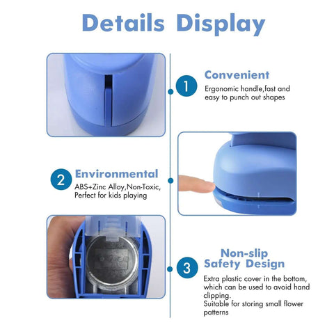 Details display of Three Eighths Inch Circle Paper Punch with convenient ergonomic handle and non-slip safety design