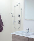 Modern bathroom with Commercial One-Handle Lavatory Faucet Chrome Finish With Duralast Ceramic Cartridge on vanity