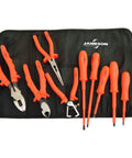 Professional 9 Piece Electrician Tool Kit with Insulated Ny11 Build Rated to 1000V for Live Line Jobs featuring orange insulated tools.