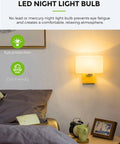 Cozy bedroom setting with LED night light bulb illuminating wall and nightstand, focus on C7 S6 Mini LED Night Light Bulb 1.5W 15W Equivalent.
