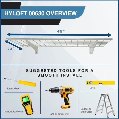 Heavy Duty Steel Garage Wall Shelves 2-Pack, 48 Inch By 24 Inch Wall Mounted Shelves With Low Profile Brackets, Supports Up To 150 Pounds