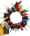 55 Piece All In One Heavy Equipment Keys Master Set For Excavators And Construction Machines With Ignition Keys shown in a circular display