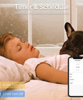 Child sleeping with dog, displaying schedule on phone for Ultra Thin 6 Inch RGB LED Recessed Lights Canless IC Rated Dimmable.