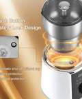 All In One Milk Frother And Steamer With Detachable Base, showcasing push button safety lock, automatic shut-off, and protections.