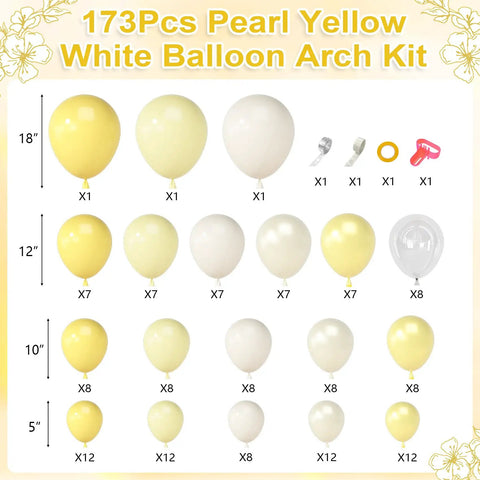 Epic 173 Piece Yellow Balloon Arch Kit With Double Stuffed Pastel Yellow White Sand Balloons And Clear Balloons For Wedding