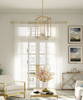 Gold Modern 4 Light Linear Chandelier For Dining Room, Foyer, Living Room, Staircase And Entryway Dope Antique Gold Finish, Candle Style Bulbs