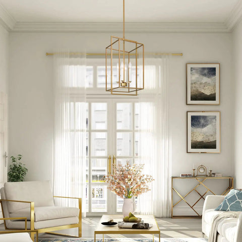 Gold Modern 4 Light Linear Chandelier For Dining Room, Foyer, Living Room, Staircase And Entryway Dope Antique Gold Finish, Candle Style Bulbs