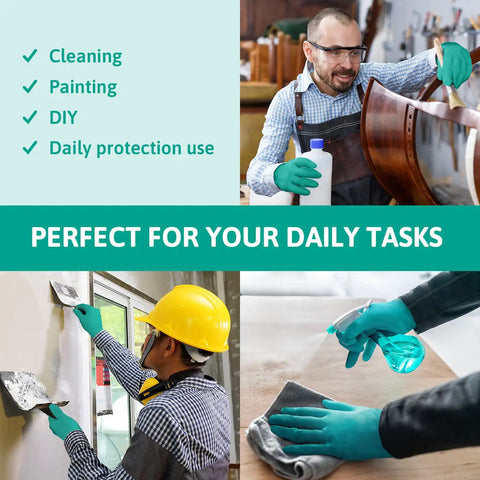 Disposable Nitrile Gloves Size Large For Chemical Splash Protection Ambidextrous Unlined used for cleaning and DIY tasks.