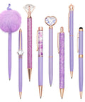 Purple Crystal Diamond Pens Set 8 Metal Pens In Different Styles With Black And Blue Ink For Journaling And Office Use For Women Glam Back To School Essentials And Girl Birthday Gift Idea