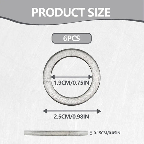 Six Piece Transmission Fluid And Six Piece Rear Differential Oil Drain Plug Washer Gasket Seal Kit size chart showing dimensions