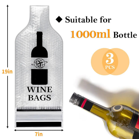 Travel Wine Bags 3 Pack Reusable Bottle Sleeves With Triple Leakproof Protection And Shock Absorbing Bubble Padding shown