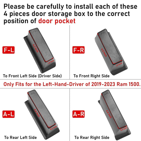 Installation guide for Ram 1500 Door Side Organizer Tray 4 Piece Set With White Line Mats for 2019-2026 LHD models