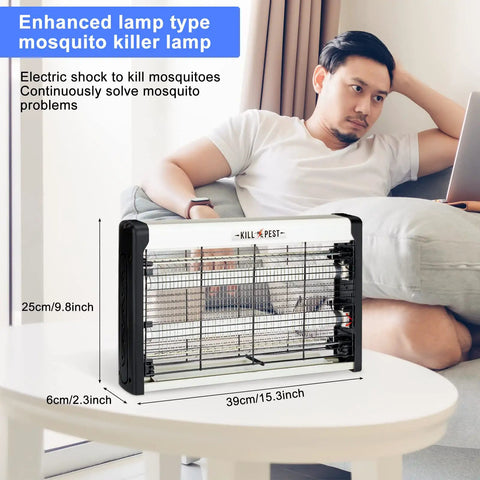 Two Pack Electric Bug Zapper Indoor And Outdoor Insect Killer With Four Replacement Bulbs 20W Blue Light Powerful 2800V on table
