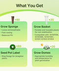 All In One 160 Piece Hydroponic Pods And Accessories Kit For Home Growers Including 60 Grow Sponges, 20 Grow Baskets, 20 Domes, And 60 Labels