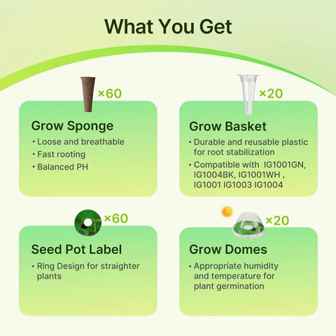 All In One 160 Piece Hydroponic Pods And Accessories Kit For Home Growers Including 60 Grow Sponges, 20 Grow Baskets, 20 Domes, And 60 Labels