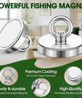 500 Lb Neodymium Fishing Magnet With Eyebolt, 60mm Magnetic Retrieval Magnet, premium coating and sturdy lifting eye
