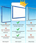 Comparison of heavy duty outdoor volleyball nets showing differences in materials and features, highlighting a UV-resistant HDPE net.