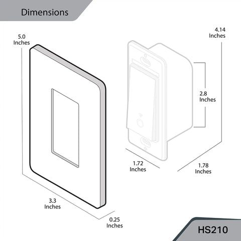 Dimensions of Smart 3 Way Light Switch With Neutral, 2.4GHz WiFi, Works With Alexa And Google Home, UL Certified, White