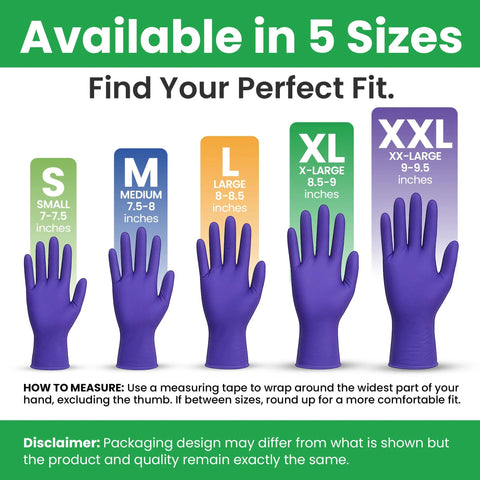 Purple nitrile disposable gloves in five sizes S, M, L, XL, XXL