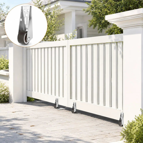 2 Pack Gate Caster Wheels With L Bracket No Squeak Quiet Rubber Rolling Casters Point Eight Inch Durable Steel Bracket on gate
