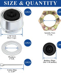Two Sets Of 10 Pcs 1 Inch Spindle Castle Nuts Kit With Washers, 2.25 Inch Cotter Pins, 1.98 Inch Dust Caps And Rubber Plugs For 1 Inch Shaft Trailer Axle EZ Lube System, Includes All Replacement Hardware For Easy Install, showing nuts, washers, dust caps, cotter pins, and plugs