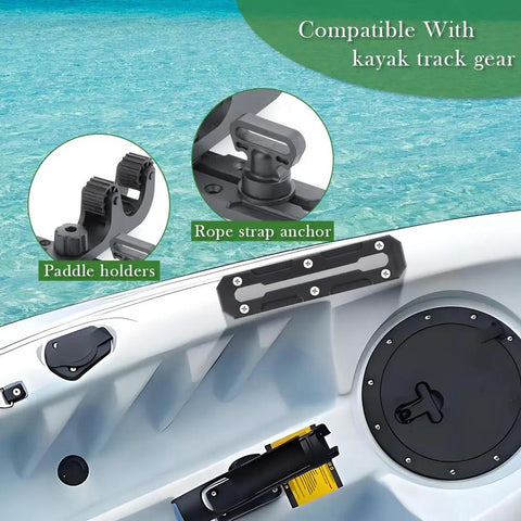 Two Pack 7.4 Inch Low Profile Kayak Track For Fishing Rod Holder And Gear Accessories, reinforced nylon rail with paddle holders and rope strap anchor