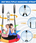 Cool Kids Saucer Tree Swing For Backyard Fun Waterproof 900D Oxford Platform Round Flying Saucer With Adjustable Ropes Safe Outdoor Swing Gear For 12 Year Olds Easy Setup And Durable Construction For Summer Play showing kids on swing with hanging straps.