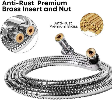 96 Inch Extra Long Stainless Steel Shower Hose With Anti-Kink Flex, Brass Fittings, Leak Proof, Corrosion Resistant, Easy To Install