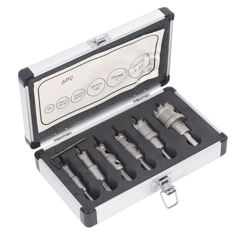 Aolidsive Carbide Hole Saw Kit With 3 Blade Drill Bits For Smooth Cutting, Includes 6 Sizes From 16Mm To 35Mm Perfect For Home Projects And Daily DIY Tasks. 6-piece carbide hole saw kit in case, 16mm to 35mm sizes