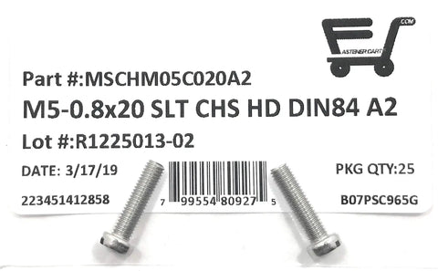 Built Like A Tank Stainless Steel Slotted Cheese Head Machine Screw Din84 M5X20 Precision Metric Thread A2 70 Grade label and screws