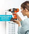 Person using 20V Max Matrix Cordless Drill And Driver Kit With Battery Included for home improvement, adjustable clutch visible.