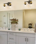 Bathroom with 2 Light Vanity Fixture With Clear Globe Shade Black And Gold Finish Modern Wall Sconce Vintage Mid Century Vibe