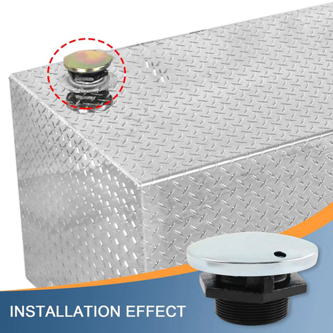 Vent Cap For Diesel Transfer Tanks With Threaded Neck And 2 Inch Base Built Tough Vented Gas Cap installed on silver metal tank