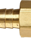 Beefy Brass Hose Fitting Adapter One Quarter Inch Barb To Three Eighths Inch Female Pipe Thread Hose To Pipe Connector close-up side view