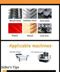 Materials and machines applicable for One Piece Four Flute Carbide Square End Mill Pro Grade Heavy Duty 5mm Diameter With 5mm Shank Micro Grain CNC Router Bit For Alloy Steel And Hardened Steels HRC55 Coated Precision Milling Cutter For Engraving DIY Metalwork.
