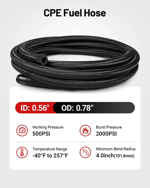 Coiled CPE fuel hose with specifications for Dope 10AN Oil Catch Can Breather Tank With AN10 Fuel Line Kit Nylon Braided CPE 10ft