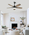 Neojoyoenix 42" 5PCS Plywood Blades Ceiling Fan with Lights Remote Control,Quiet DC Motor s 6 Speed Levels,Reversible,for Patio Living Room, Bedroom, Office,Indoor.(Matte Black) installed in a modern living room.