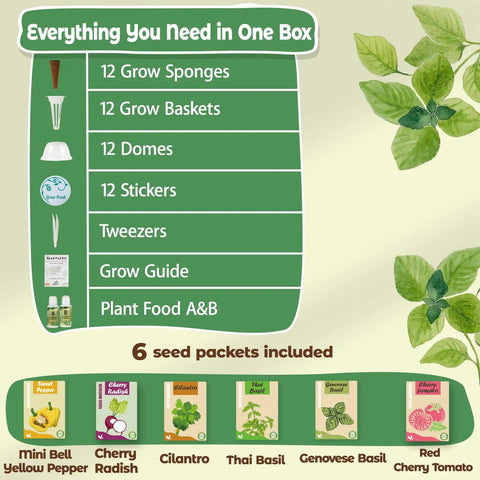 Indoor Hydroponics Seed Pods Kit With 12 Refill Pods And Six Salsa Seed Packets Including Accessories and Plant Food