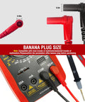 Close-up of banana plug size detail in Long Silicone Multimeter Test Leads Kit With 56 Inch Flexible Probes 1000V 20A Safety Rated