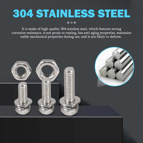 304 stainless steel bolts and nuts showcasing corrosion resistance.