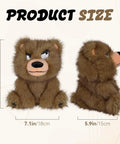 Funny Plush Bear Golf Club Head Cover For 460cc Driver, shown in two angles with dimensions 10.2in height by 7.1in width.