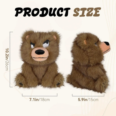 Funny Plush Bear Golf Club Head Cover For 460cc Driver, shown in two angles with dimensions 10.2in height by 7.1in width.
