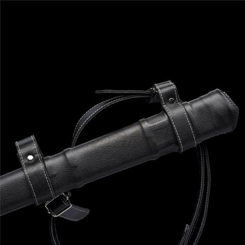 Black brown scabbard detail of Beefy Hand Forged Spring Steel Medieval Longsword 46 Inch Full Tang With Black Brown Scabbard Tempered 50 To 55 HRC Real Warrior Sword