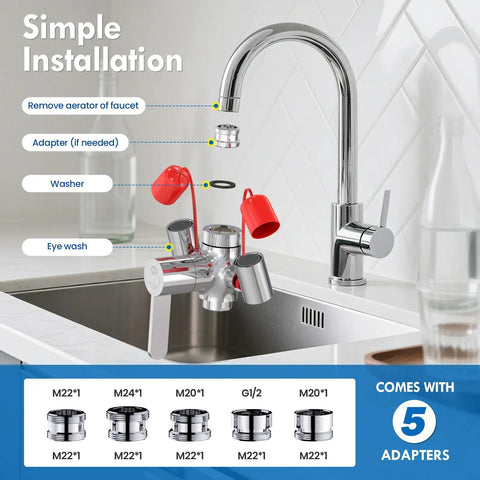 Faucet Mounted Eye Wash Station With Cover For Lab Factory Industry Site Office And Home Emergency Eye Wash Kit Includes 5 Faucet Adapters Note Card And Warning Post setup guide