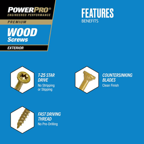 Exterior Wood Screws For Decks And Outdoor Projects, Size 8 X 1-1/2 Inch, Bronze, Epoxy-Coated, T25 Star Bit, diagram of features