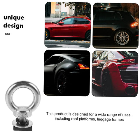 Heavy Duty Roof Rack Tie Down Kit With Stainless Steel Eye Bolt Anchors Slot Track Mounts Ring Bolts And Press Fasteners For Rock Solid Gear Security On SUVs And Trucks, stainless eye bolt shown