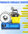 Industrial Grade Pneumatic Hydraulic Hose Crimping Machine With Air Over Oil Technology showing controls and parts for 40Mpa tasks.