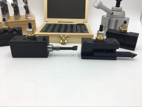 Quick Change Tool Post Holder Set Pro Grade With Nine Pieces Three Eighths Inch Boring Bar And Five Indexable Carbide Inserts