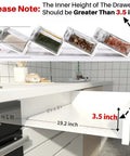 Heavy Duty Clear Acrylic Spice Drawer Organizer 4 Tier 2 Pack Slick Expandable Seasoning Rack dimensions with jars and drawer height.